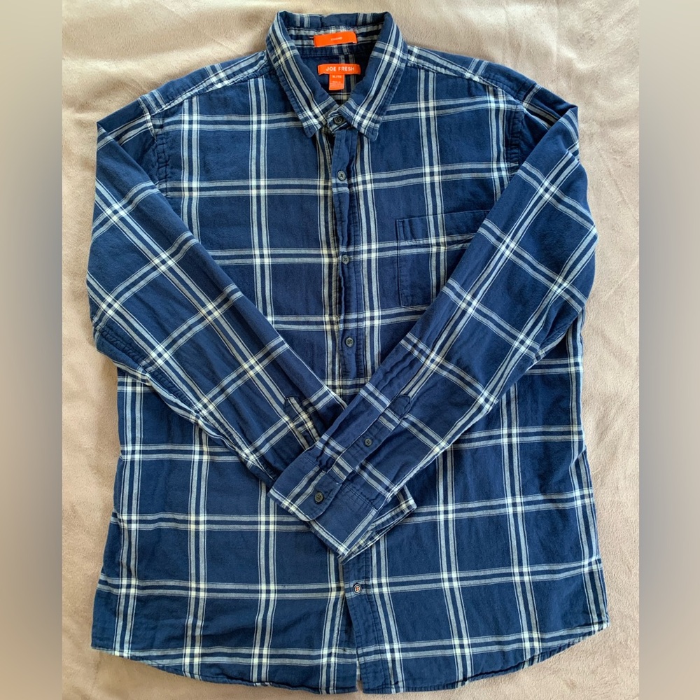 EUC Joe Fresh Long Sleeve Standard Blue Plaid Shirtt Size XL